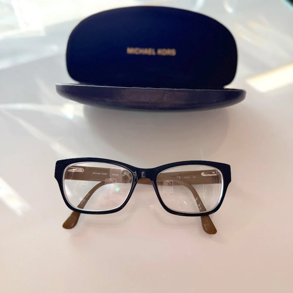 MICHAEL KORS WOMEN'S EYEGLASSES FRAMES, BLACK OUTSIDE/TAN INTERIOR